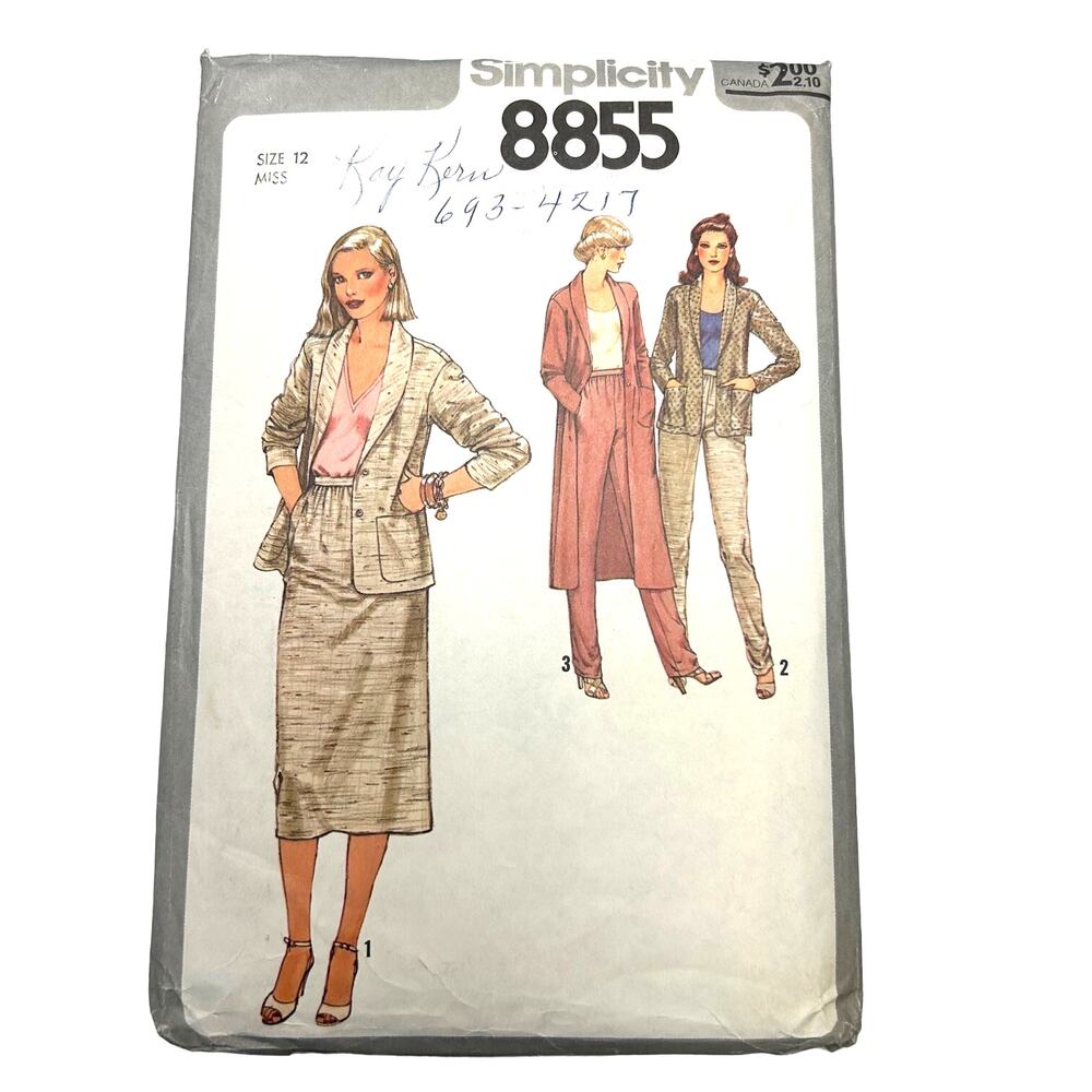Simplicity Vintage‎ 1978 Pattern #8855 Misses Jacket and Skirt Size 12
